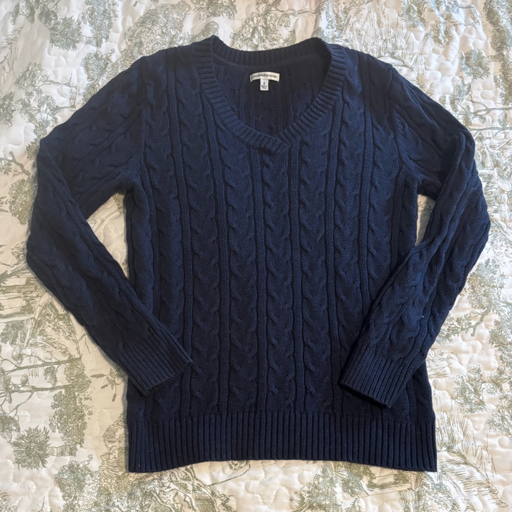 Croft & Barrow sz S Navy Blue V-Neck Sweater cable knit cotton layering preppy - Picture 2 of 15
